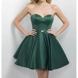 NEW BLUSH PROM satin strapless homecoming dress in emerald